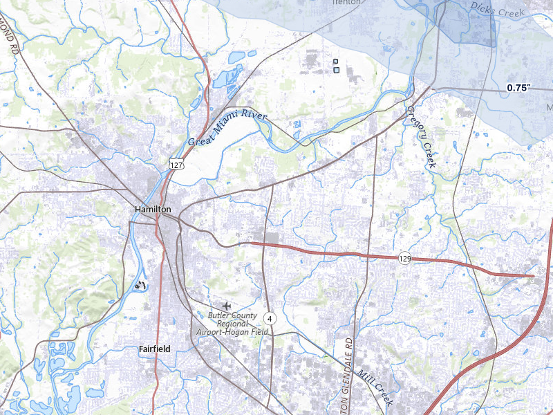 NEXRAD radar-signature map of the hail storm over Hamilton, OH on Aug 8, 2026