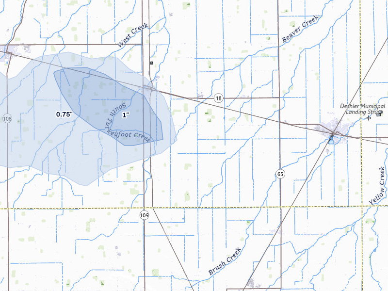 NEXRAD radar-signature map of the hail storm over Hamler, OH on Jul 10, 2026