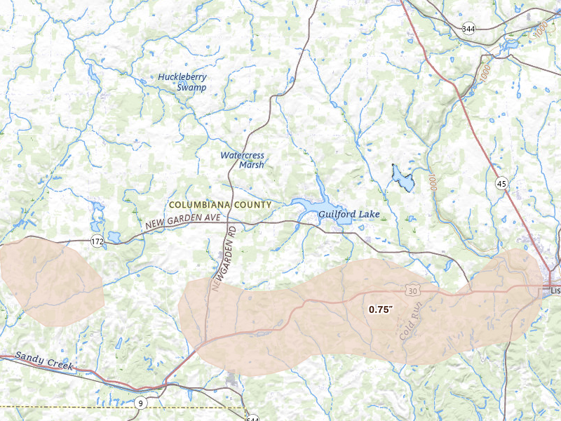 Radar-estimated hail-size map of the storm over Hanoverton, OH