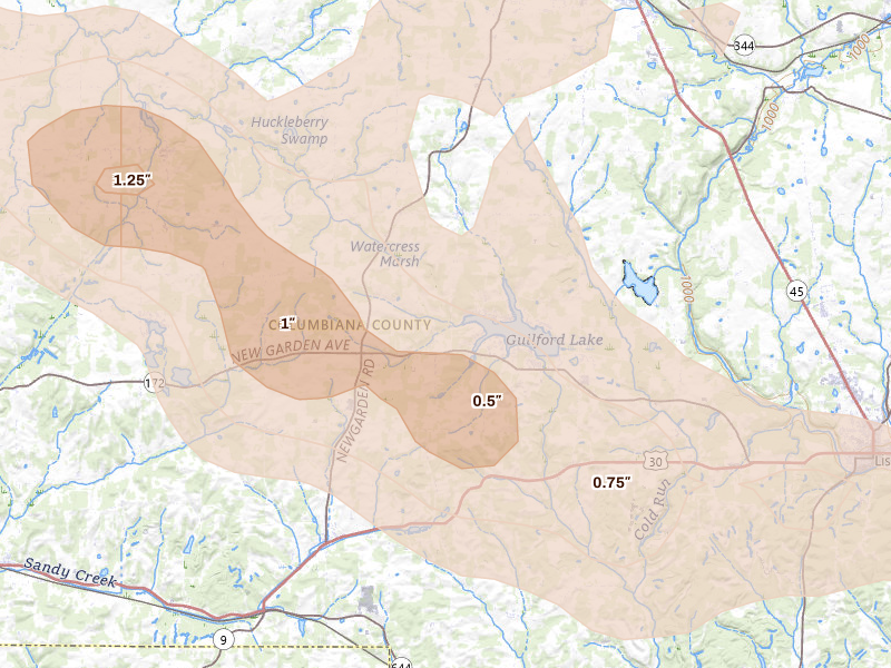 Radar-estimated hail-size map of the storm over Hanoverton, OH on Sep 3, 2026