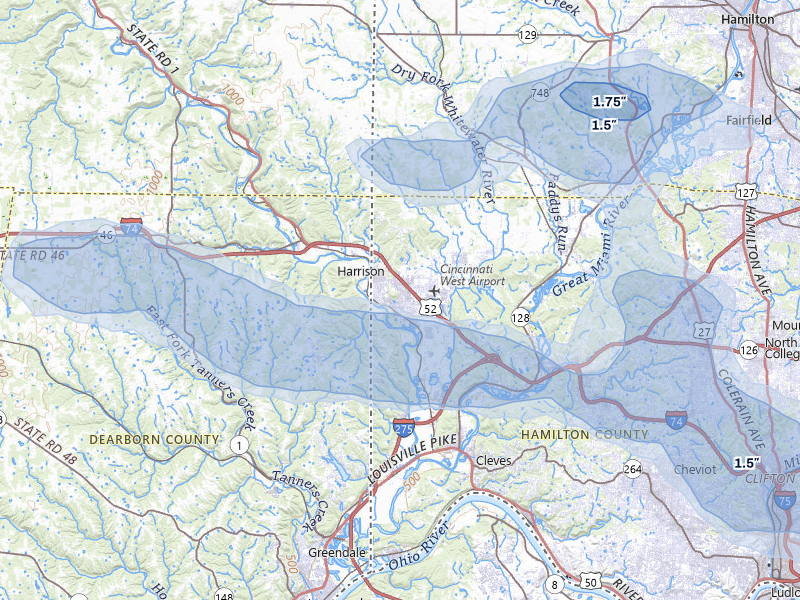 NEXRAD radar-signature map of the hail over Harrison, OH