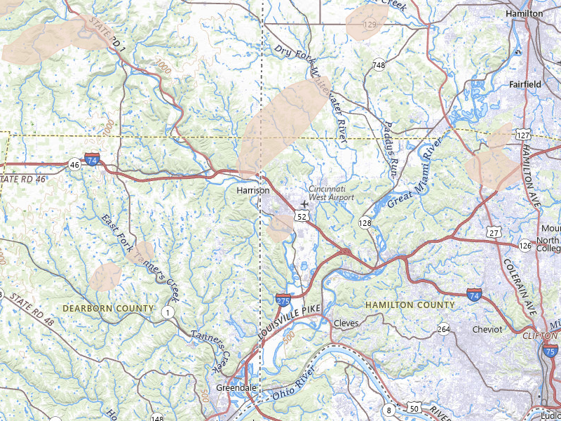 Radar-estimated hail-size map of the storm over Harrison, OH on Aug 7, 2026
