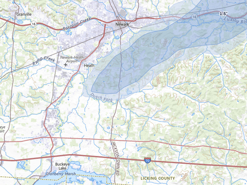 NEXRAD radar-signature map of the hail storm over Heath, OH on Mar 7, 2026
