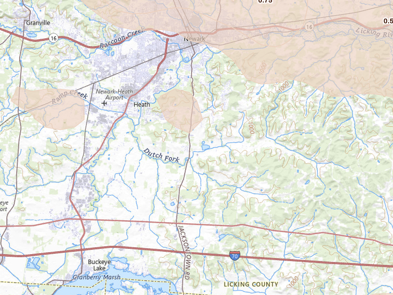 Radar-estimated hail-size map of the storm over Heath, OH on Jul 21, 2026