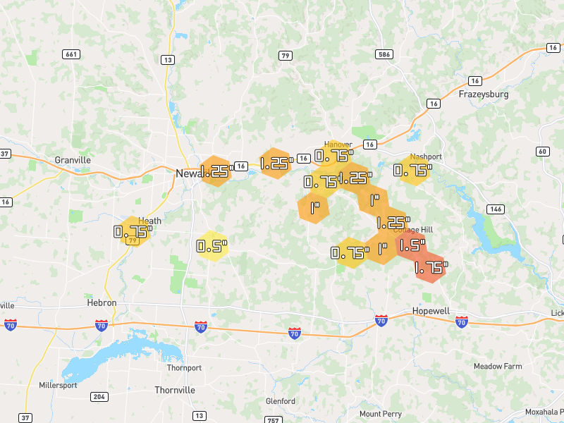 Hail map of Heath, OH on Jul 21, 2026, hail up to 1.75"