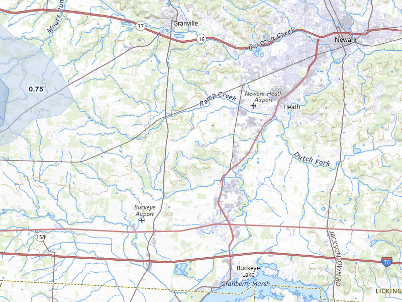 NEXRAD radar-signature map of the hail storm over Hebron, OH on Apr 22, 2026