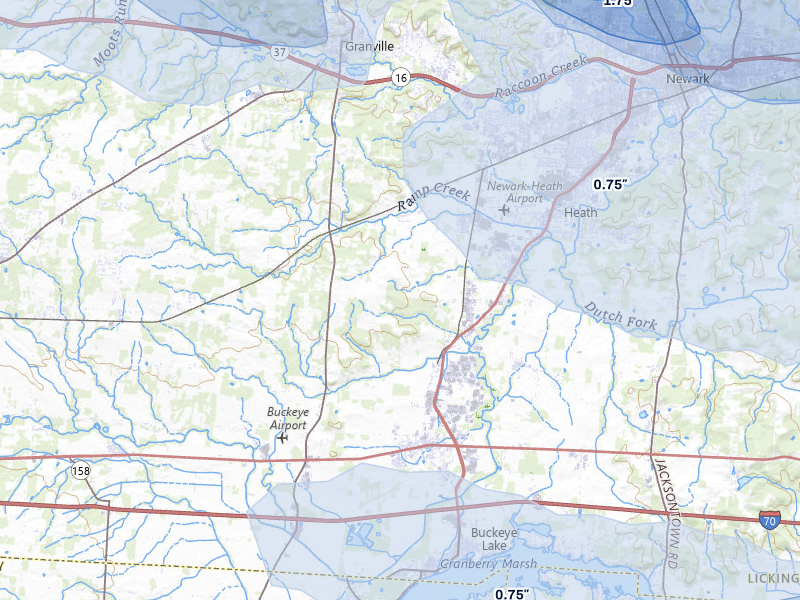 NEXRAD radar-signature map of the hail over Hebron, OH