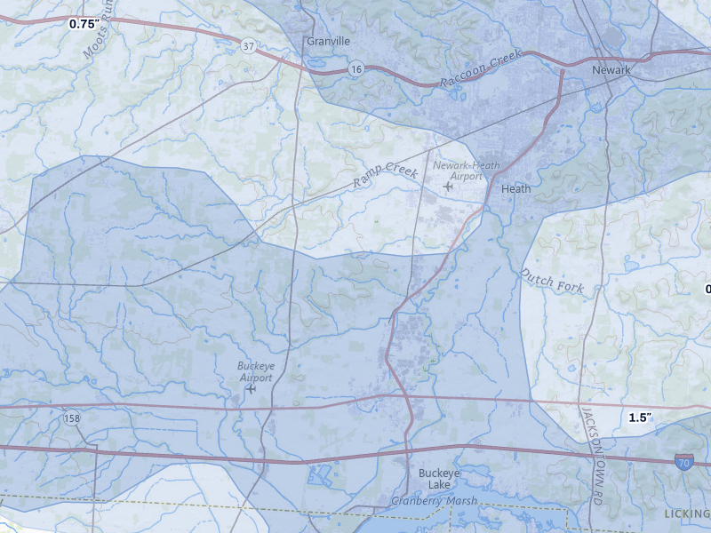 NEXRAD radar-signature map of the hail storm over Hebron, OH on Aug 10, 2026