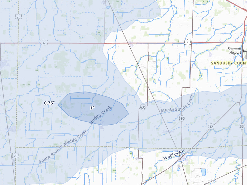 NEXRAD radar-signature map of the hail over Helena, OH