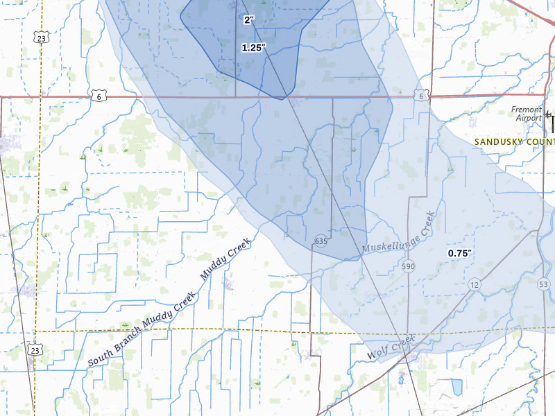 NEXRAD radar-signature map of the hail storm over Helena, OH on Jul 10, 2026