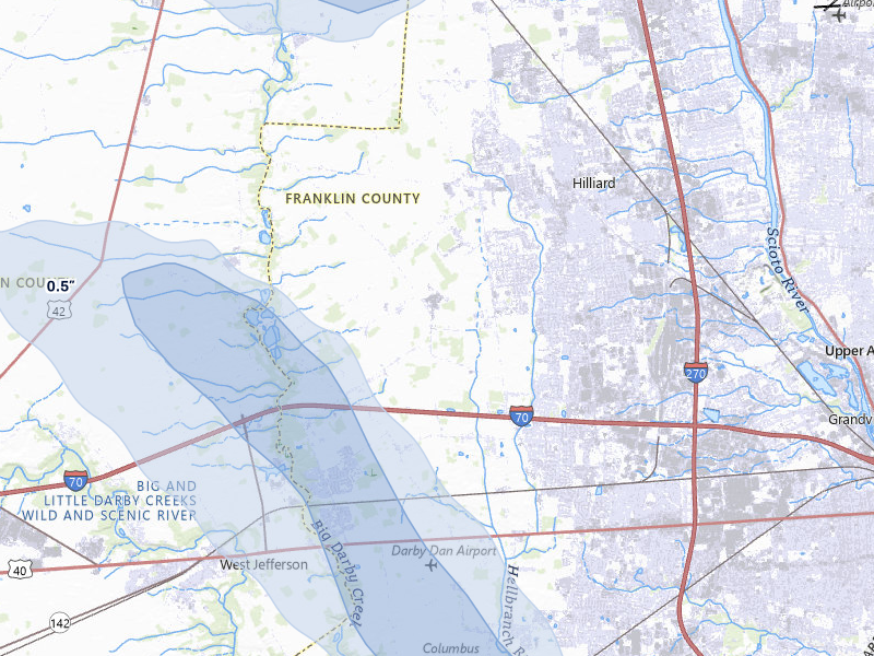 NEXRAD radar-signature map of the hail storm over Hilliard, OH on Jun 6, 2026