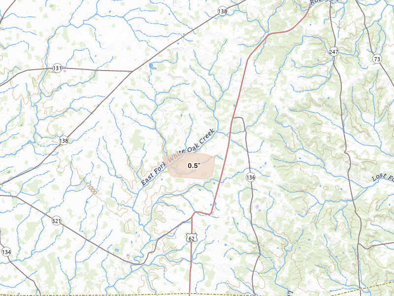 Radar-estimated hail-size map of the storm over Hillsboro, OH on Jun 17, 2026