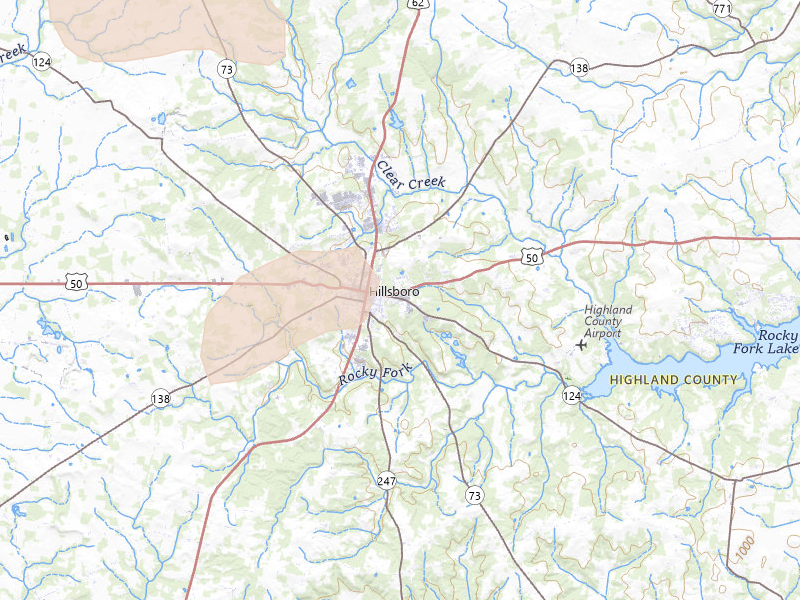 Radar-estimated hail-size map of the storm over Hillsboro, OH on Aug 11, 2026