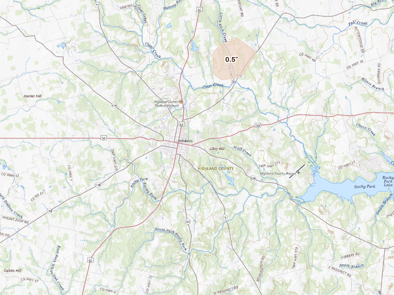 Radar-estimated hail-size map of the storm over Hillsboro, OH
