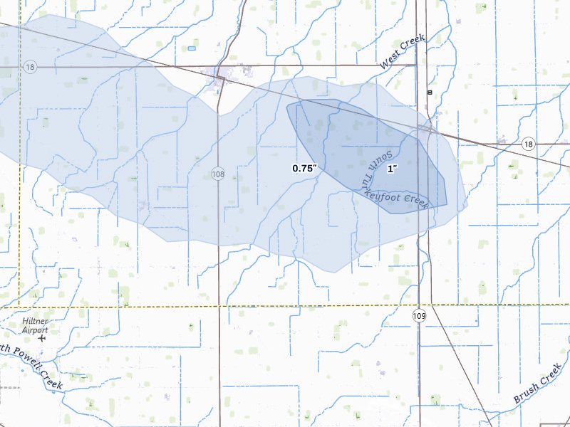 NEXRAD radar-signature map of the hail over Holgate, OH