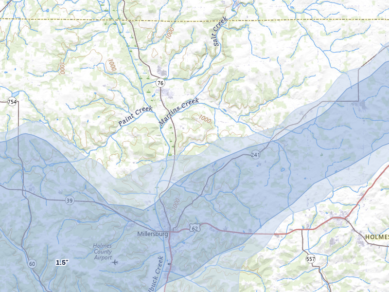 NEXRAD radar-signature map of the hail storm over Holmesville, OH on Mar 22, 2026