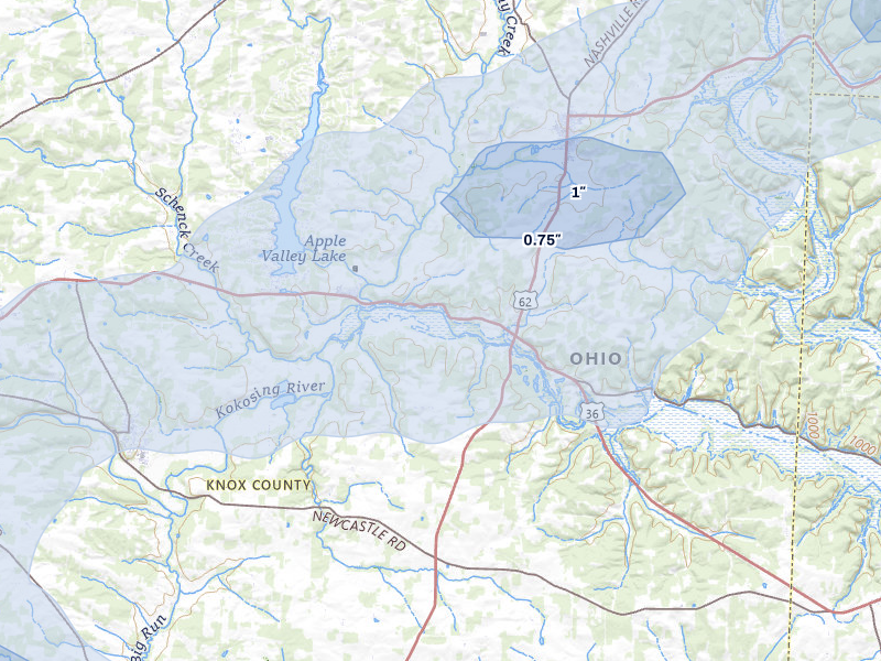 NEXRAD radar-signature map of the hail storm over Howard, OH on Mar 22, 2026