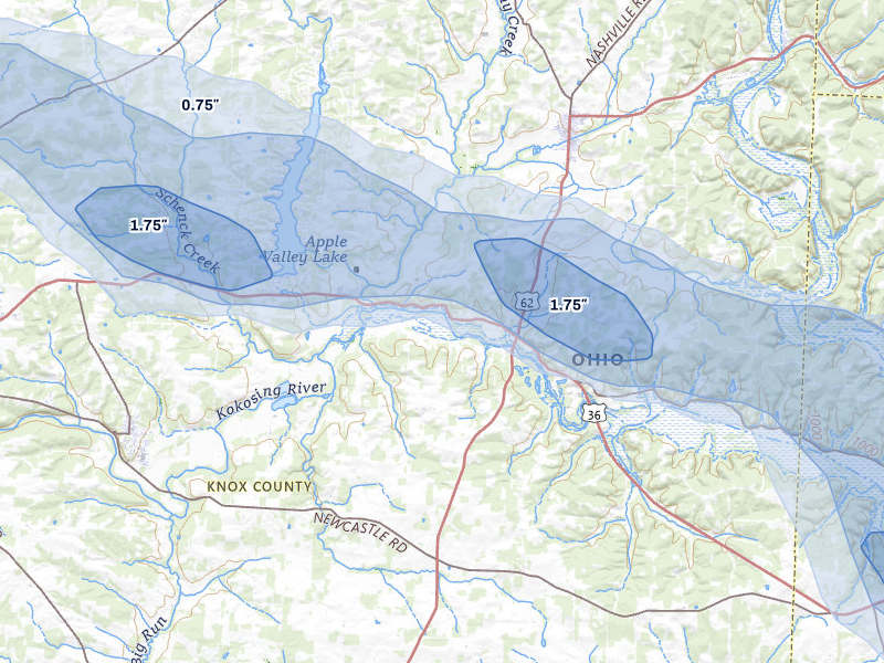 NEXRAD radar-signature map of the hail over Howard, OH