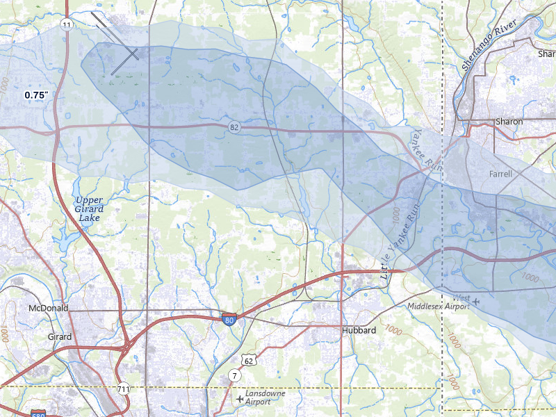 NEXRAD radar-signature map of the hail storm over Hubbard, OH on Jul 10, 2026