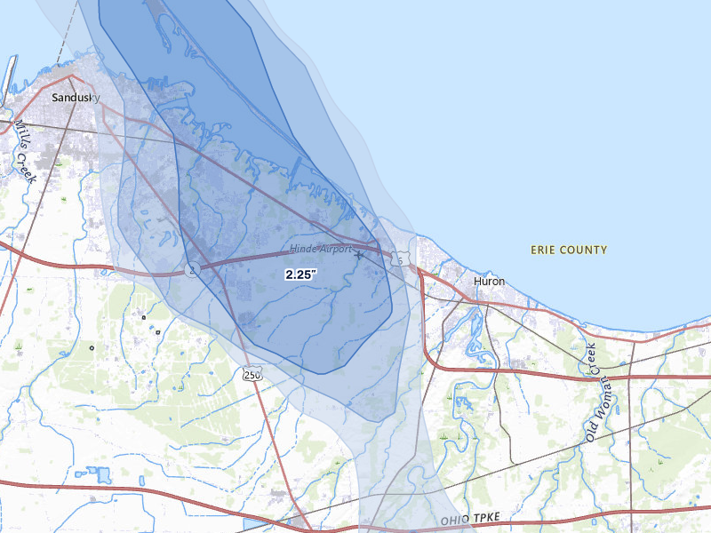 NEXRAD radar-signature map of the hail storm over Huron, OH on Jun 6, 2026