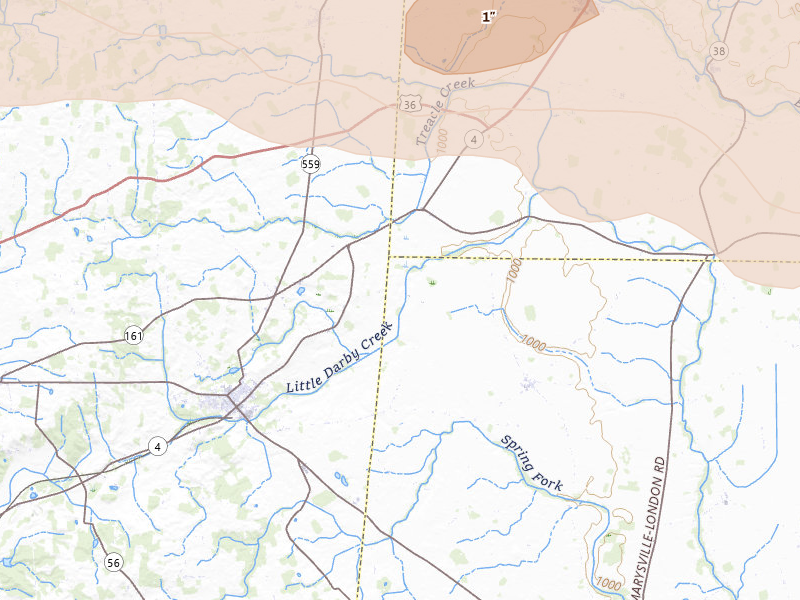 Radar-estimated hail-size map of the storm over Irwin, OH on Mar 22, 2026
