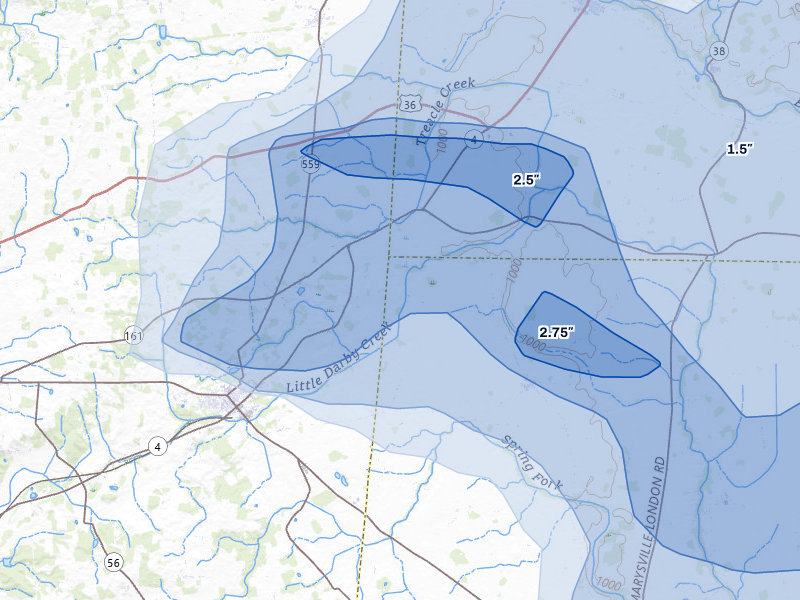 NEXRAD radar-signature map of the hail storm over Irwin, OH on Aug 9, 2026