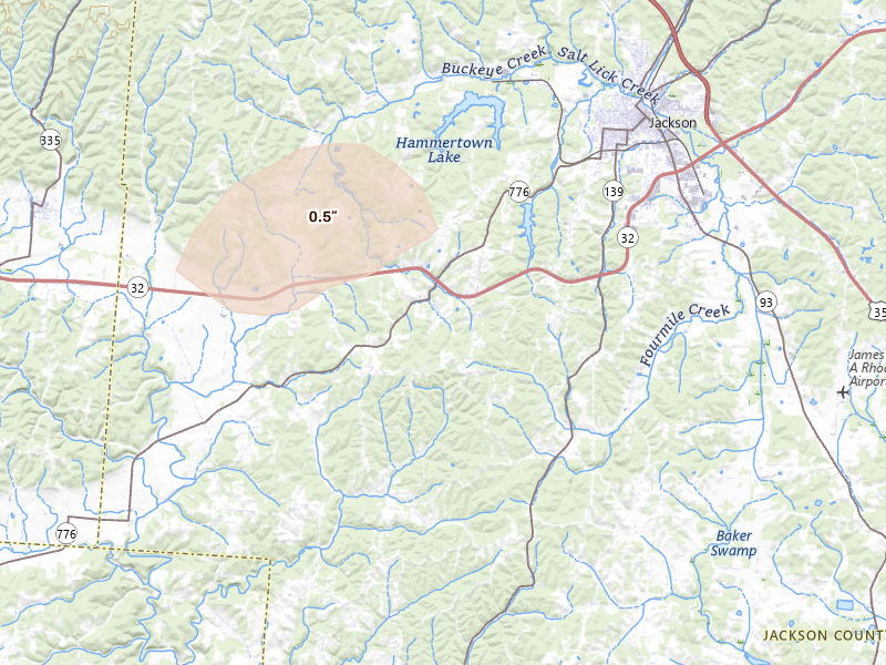 Radar-estimated hail-size map of the storm over Jackson, OH on May 19, 2026
