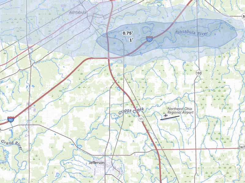 NEXRAD radar-signature map of the hail over Jefferson, OH