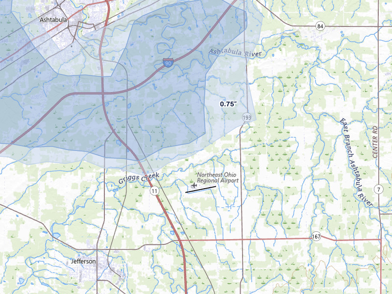 NEXRAD radar-signature map of the hail storm over Jefferson, OH on Aug 10, 2026