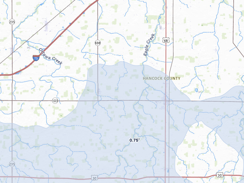 NEXRAD radar-signature map of the hail storm over Jenera, OH on Mar 22, 2026