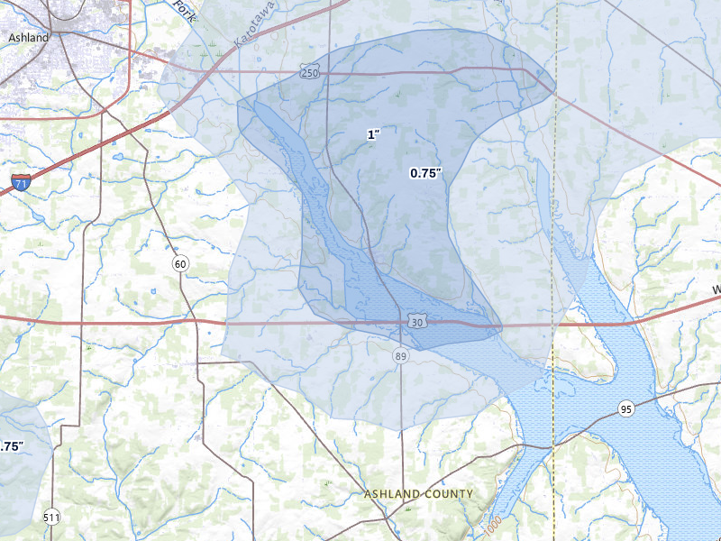 NEXRAD radar-signature map of the hail storm over Jeromesville, OH on Jul 3, 2026