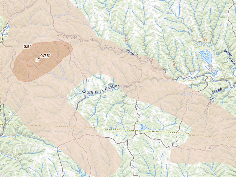 Radar-estimated hail-size map of the storm over Jerusalem, OH on Jun 6, 2026