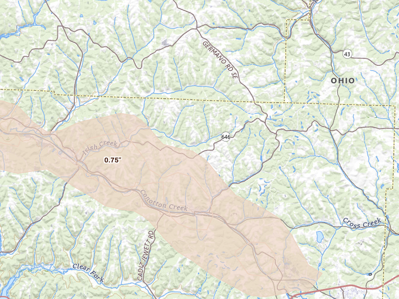 Radar-estimated hail-size map of the storm over Jewett, OH