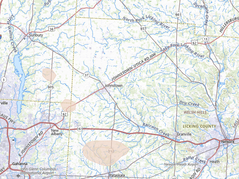 Radar-estimated hail-size map of the storm over Johnstown, OH on Apr 22, 2026