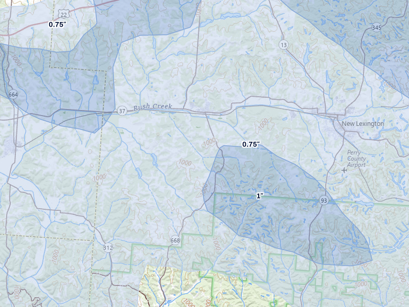 NEXRAD radar-signature map of the hail storm over Junction City, OH on Aug 10, 2026