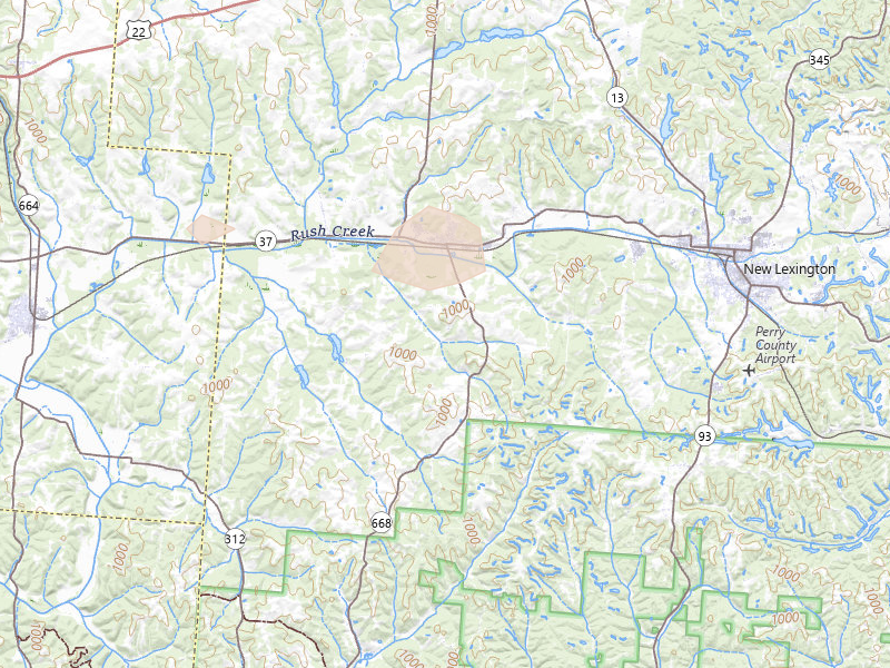Radar-estimated hail-size map of the storm over Junction City, OH on Aug 11, 2026