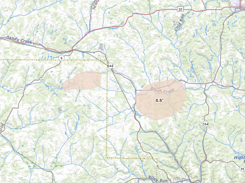 Radar-estimated hail-size map of the storm over Kensington, OH on Jun 10, 2026