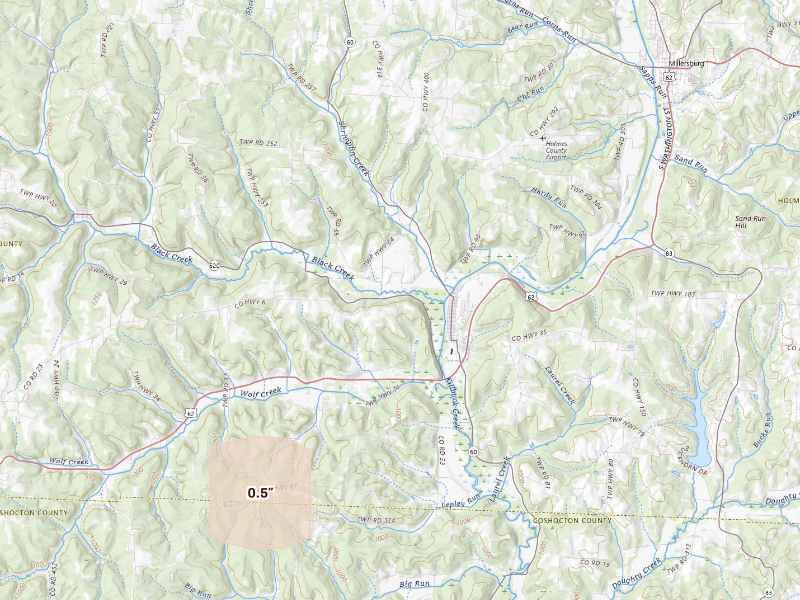Radar-estimated hail-size map of the storm over Killbuck, OH