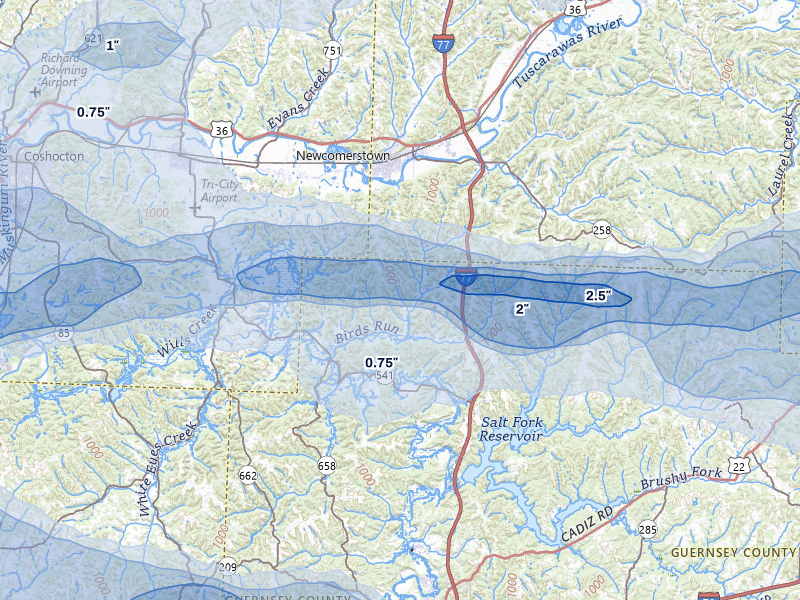 NEXRAD radar-signature map of the hail storm over Kimbolton, OH on Mar 22, 2026
