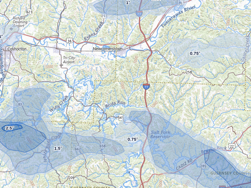NEXRAD radar-signature map of the hail storm over Kimbolton, OH on Jun 6, 2026