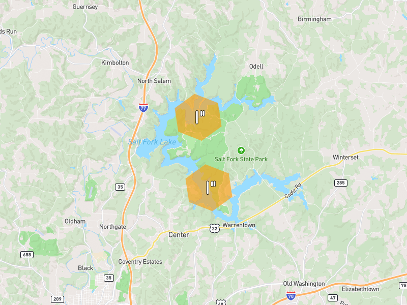 Hail map of Kimbolton, OH on Jun 6, 2026, hail up to 1"