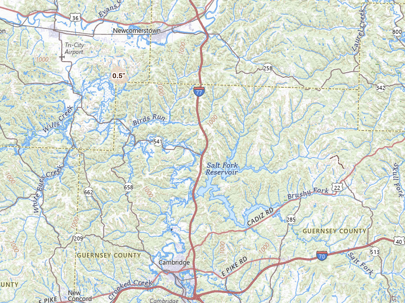 Radar-estimated hail-size map of the storm over Kimbolton, OH on Jun 11, 2026