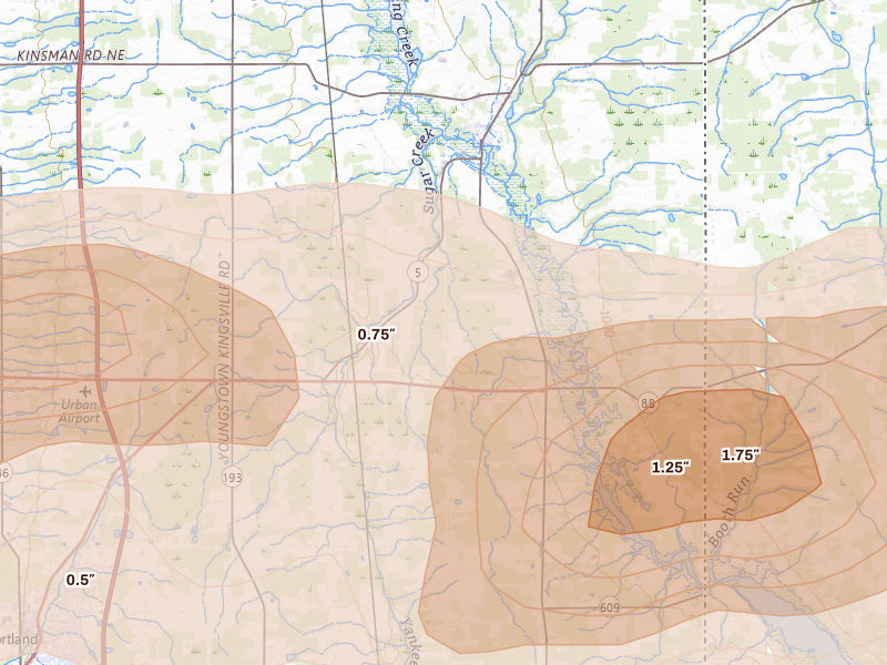 Radar-estimated hail-size map of the storm over Kinsman, OH