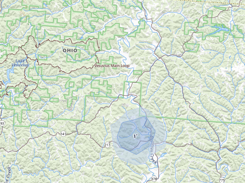 NEXRAD radar-signature map of the hail storm over Kitts Hill, OH on Apr 1, 2026