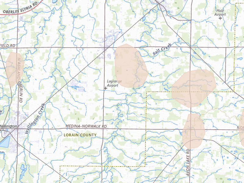 Radar-estimated hail-size map of the storm over Lagrange, OH on Aug 10, 2026