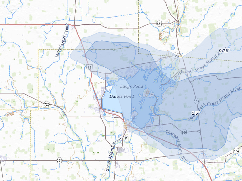 NEXRAD radar-signature map of the hail over Lakeview, OH
