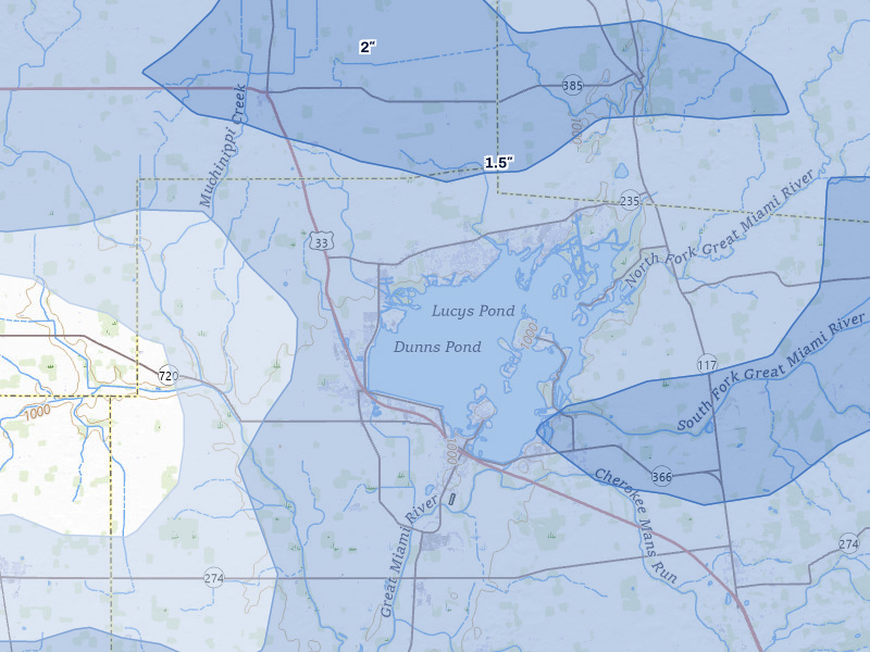 NEXRAD radar-signature map of the hail storm over Lakeview, OH on Aug 10, 2026