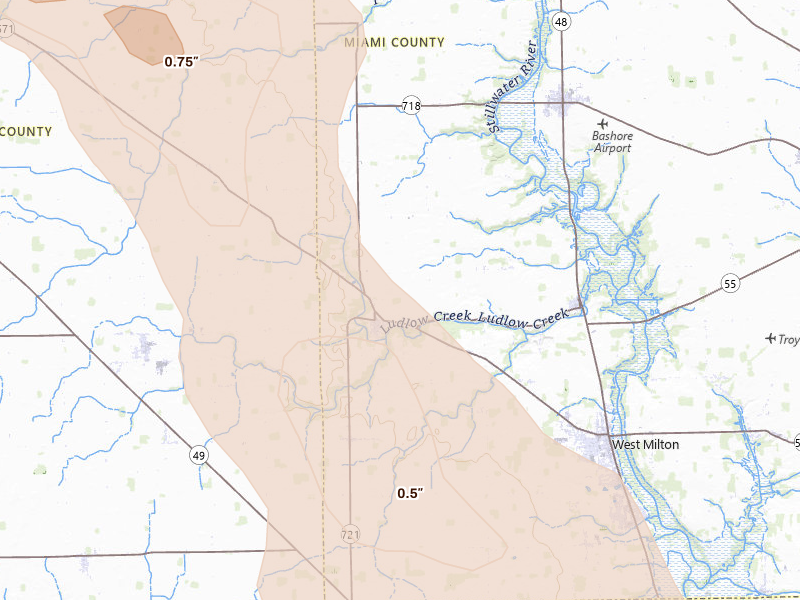 Radar-estimated hail-size map of the storm over Laura, OH on Sep 4, 2026