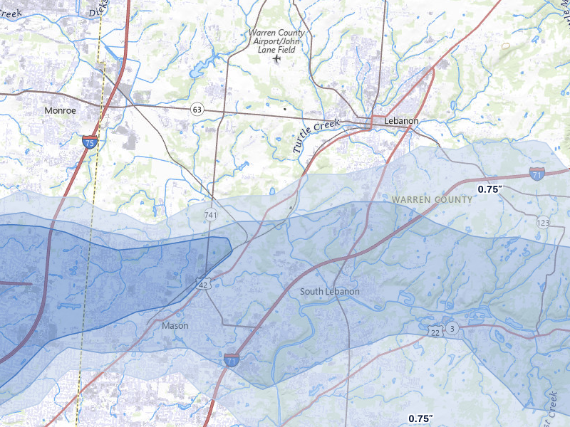 NEXRAD radar-signature map of the hail over Lebanon, OH
