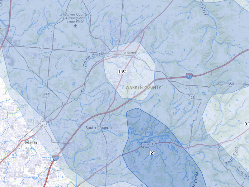 NEXRAD radar-signature map of the hail storm over Lebanon, OH on Aug 11, 2026